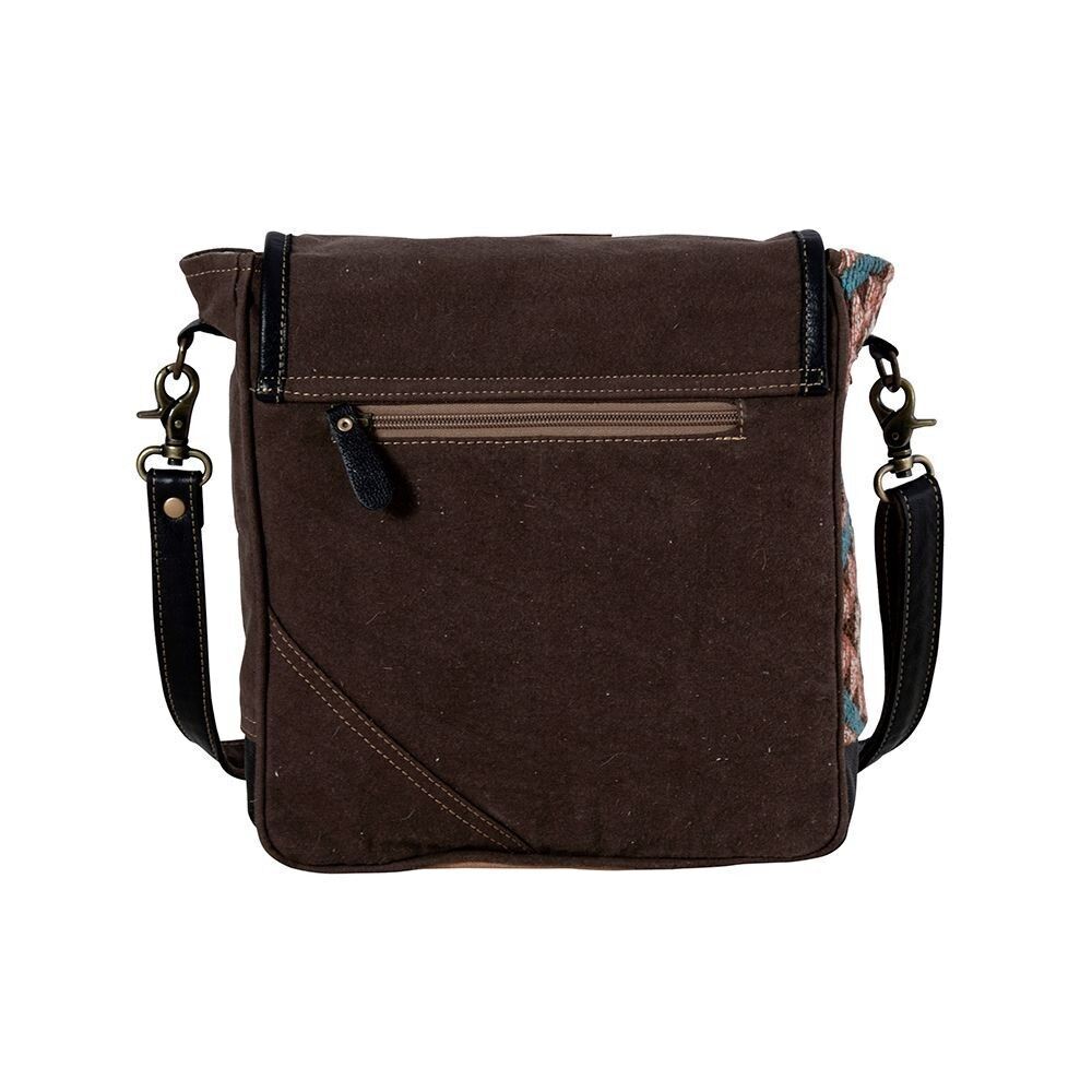 Myra Bag Handmade Southwest Shoulder Bag Upcycled Canvas & Cowhide Leather - Picture 4 of 16